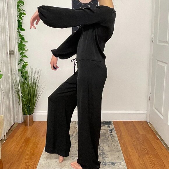 ALEXIS Lace Long Sleeve Wide Leg Jumpsuit Tie-Waist Size XS Black - Picture 3 of 4